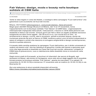 informazione.it - Fair Values: design, moda e beauty nella boutique solidale di CBM Italia